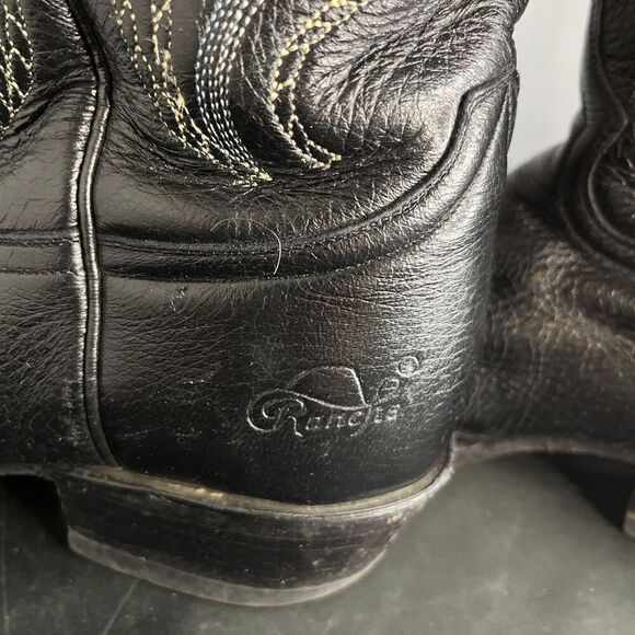 Rancho Mens Black Leather Western Boots Size US 8 EE Made In Mexico CM 27 EE - Picture 8 of 15